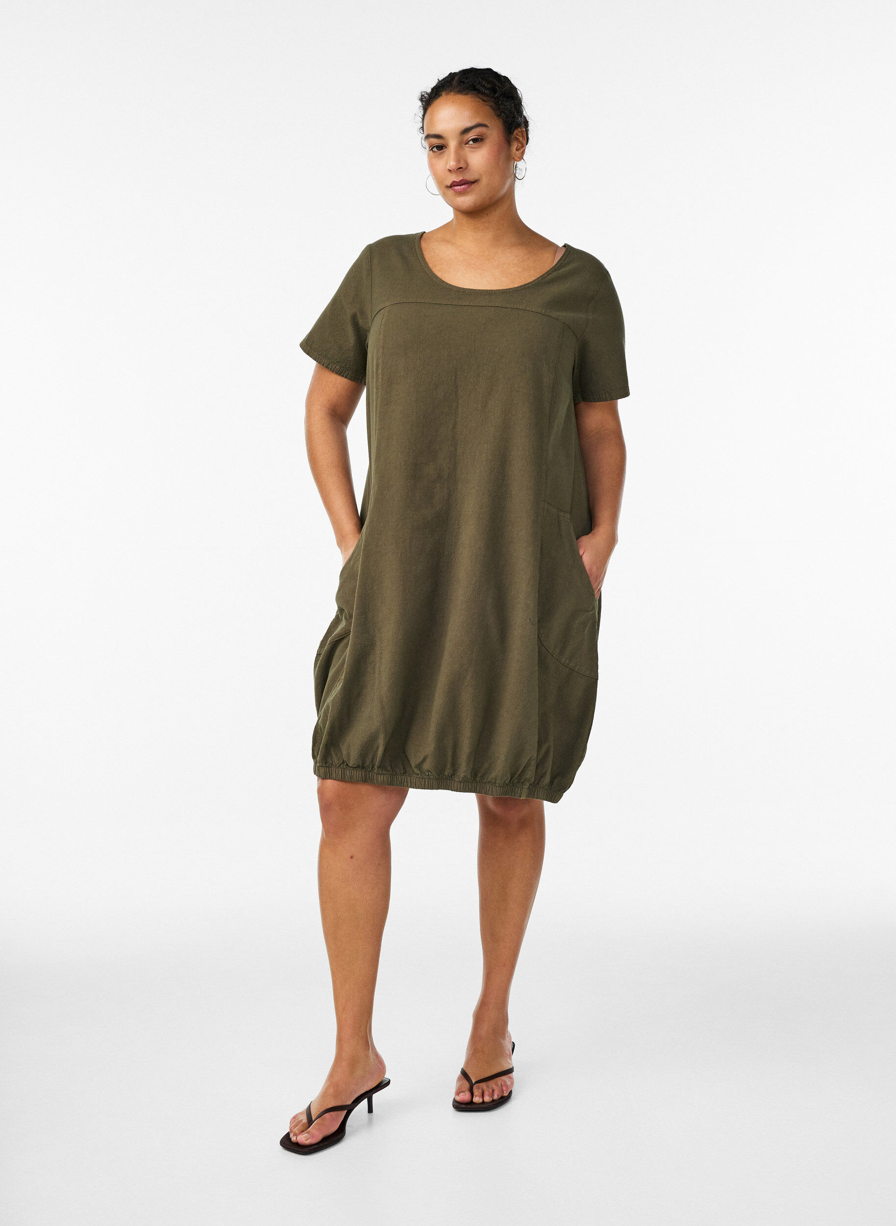 ZizziKurzarm Kleid aus Baumwolle, Gr&uuml;n, Model image number 1