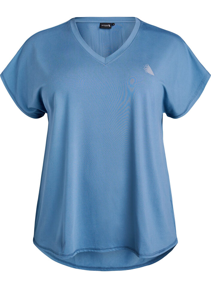 Trainingsshirt mit V-Ausschnitt und kurzen &Auml;rmeln, Petrol, Packshot image number 0