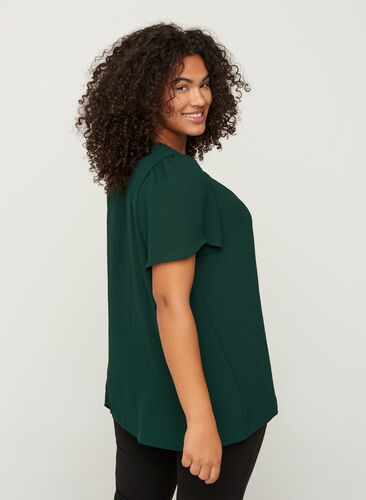 Einfarbige Bluse mit kurzen Ärmeln, Pine Grove, Model image number 1
