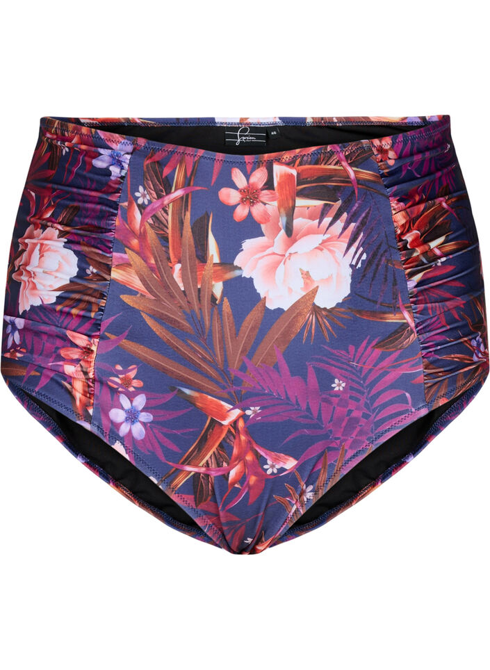 Bikini-Unterteil mit Blumenmuster und hoher Taille, Lila, Packshot image number 0