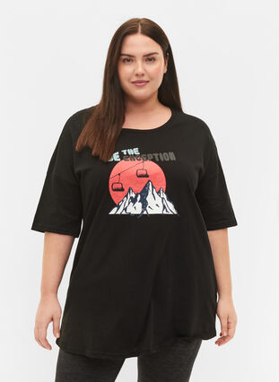 Baumwoll-T-Shirt mit Print, Black/Dubarry, Model image number 0