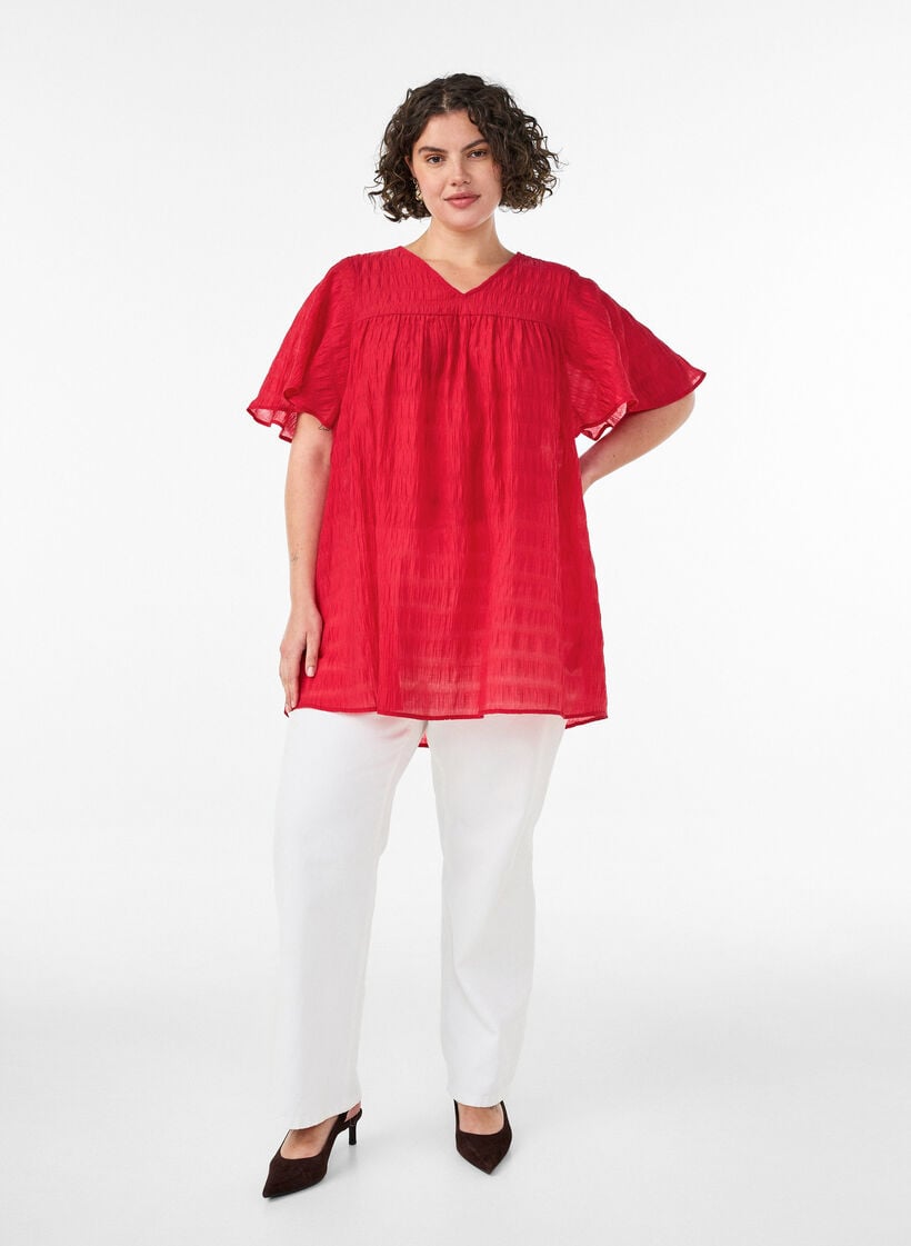 Tunika aus Lyocell mit Flatter&auml;rmeln, Rot, Model image number 1