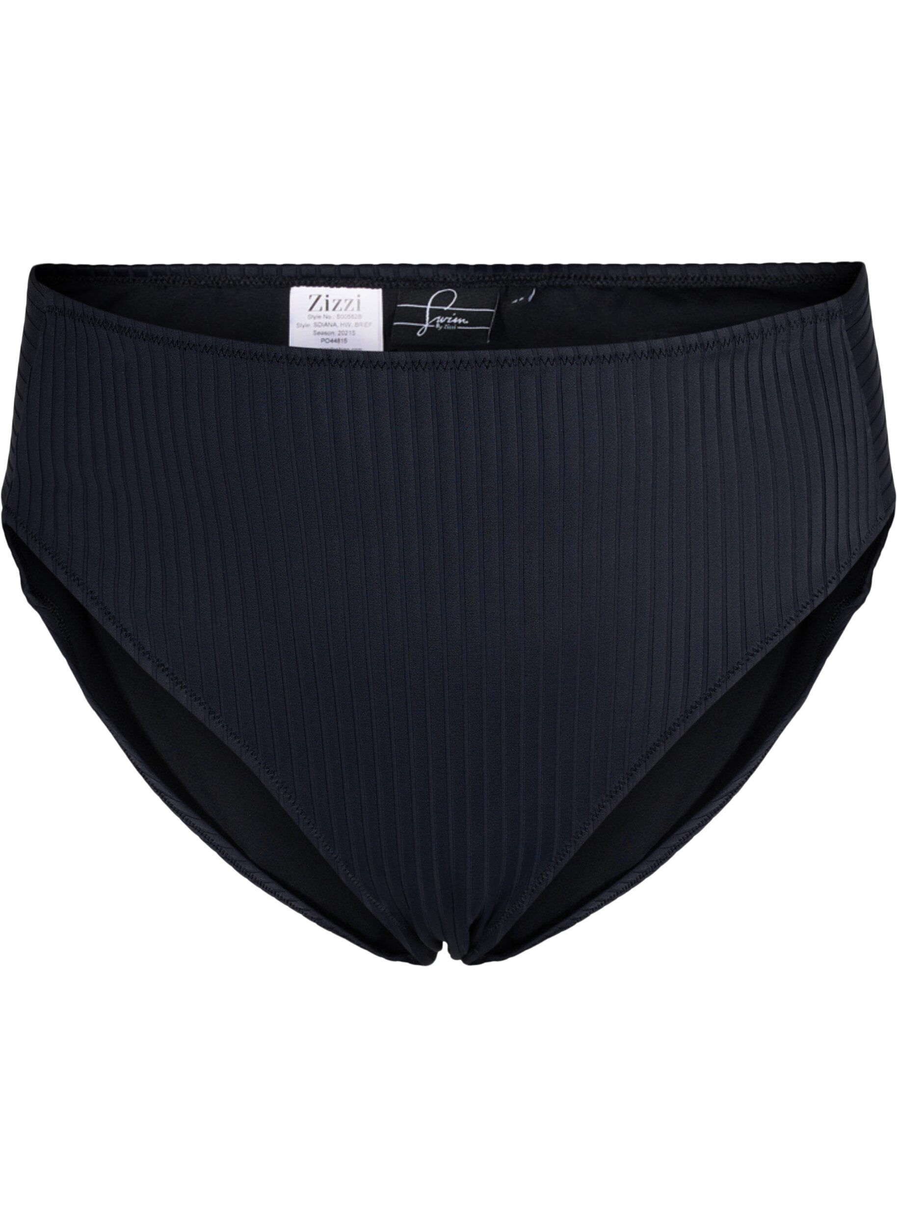 ZizziHochtaillierter Bikinislip mit Rippstruktur, Black, Packshot image number 0