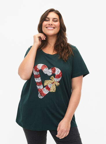 Weihnachts-T-Shirt mit Pailletten, Scarab W. Stock, Model image number 0