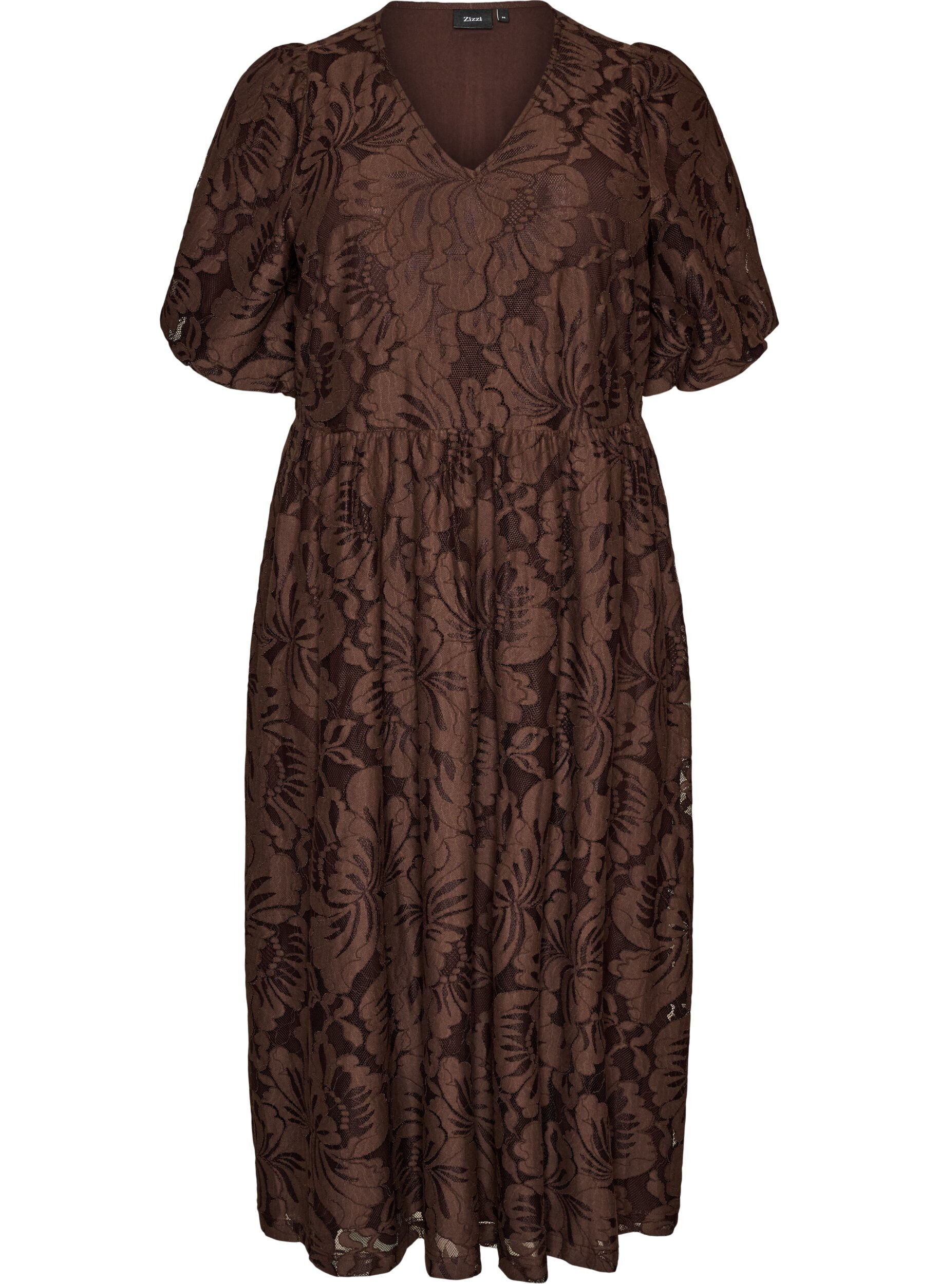 ZizziMidikleid aus gebl&uuml;mtem Jacquard, Braun, Packshot image number 0