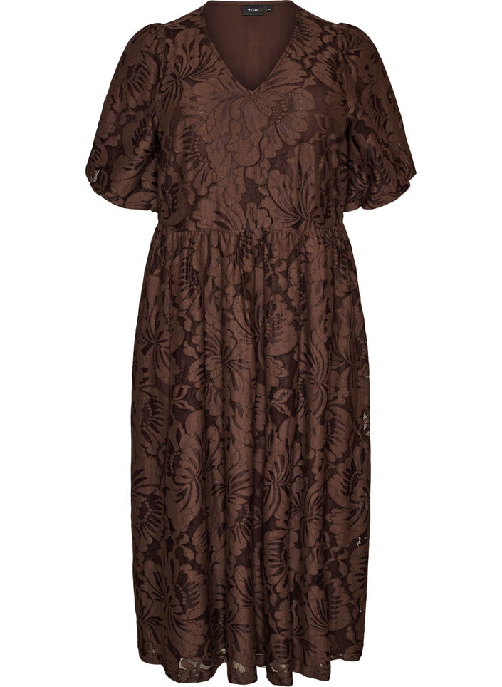 Midikleid aus gebl&uuml;mtem Jacquard, Braun, Packshot image number 0