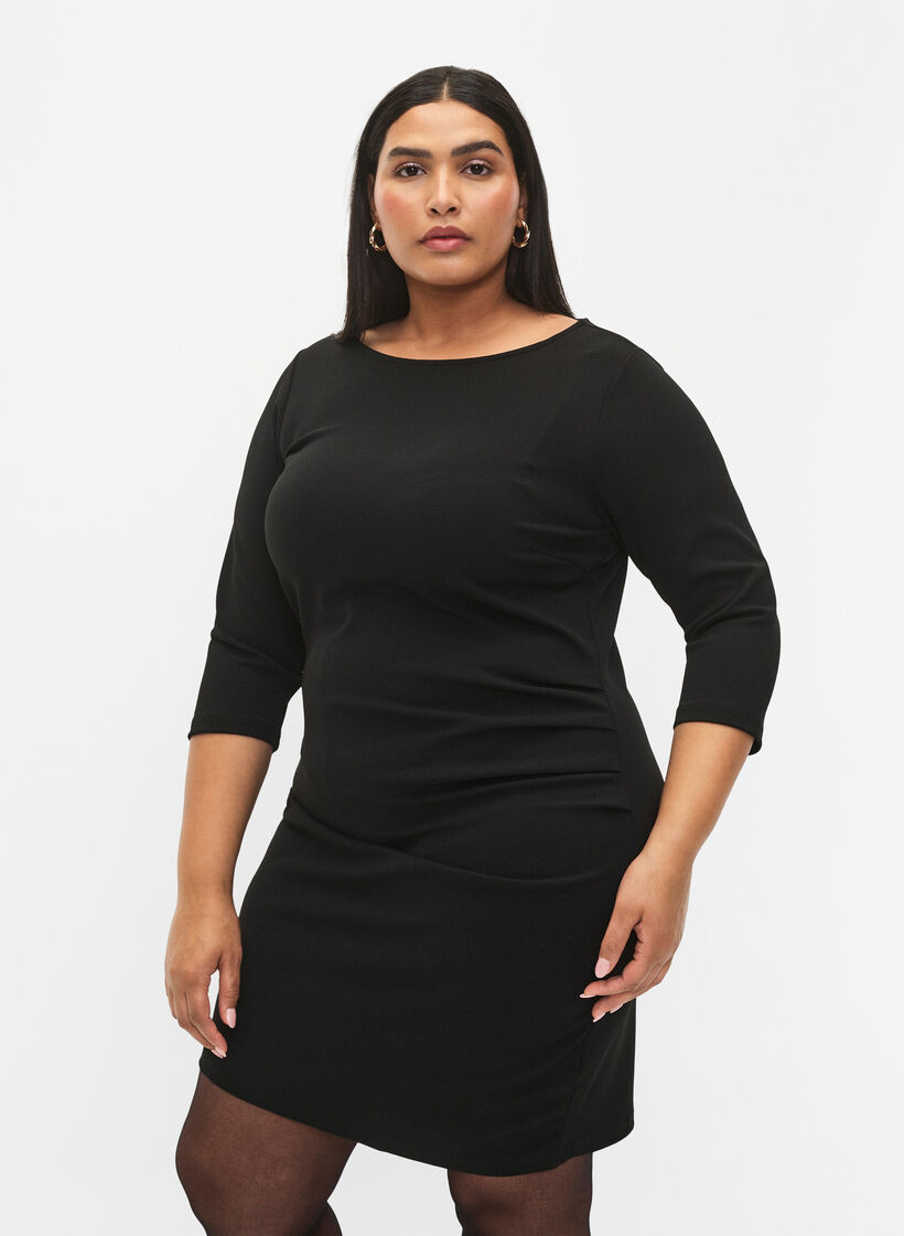 Kleid mit Drapierung und 3/4-&Auml;rmeln, Schwarz, Model image number 0
