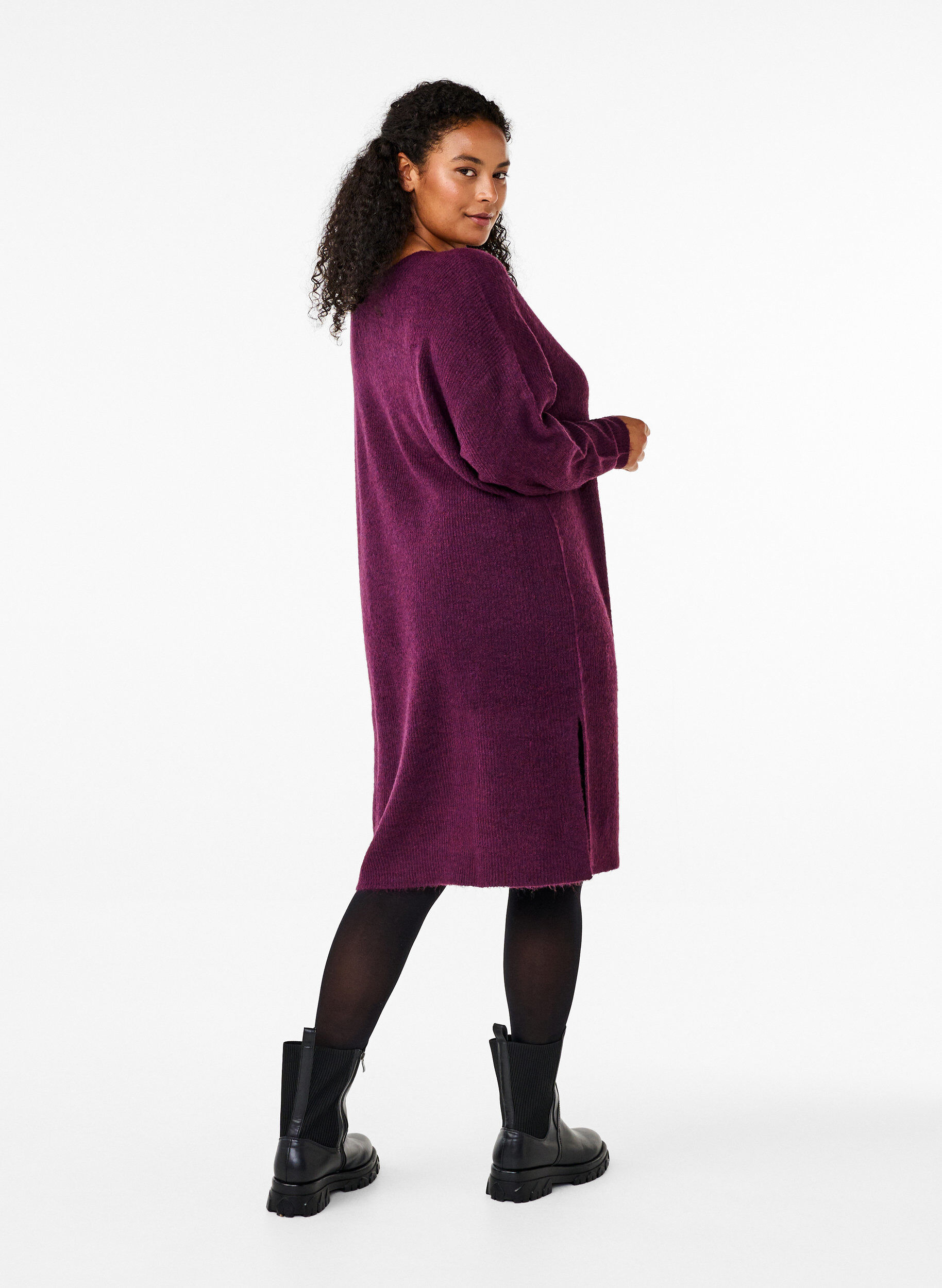 ZizziLang&auml;rmeliges Kleid aus Rippstrick, Potent Purple Mel., Model image number 1