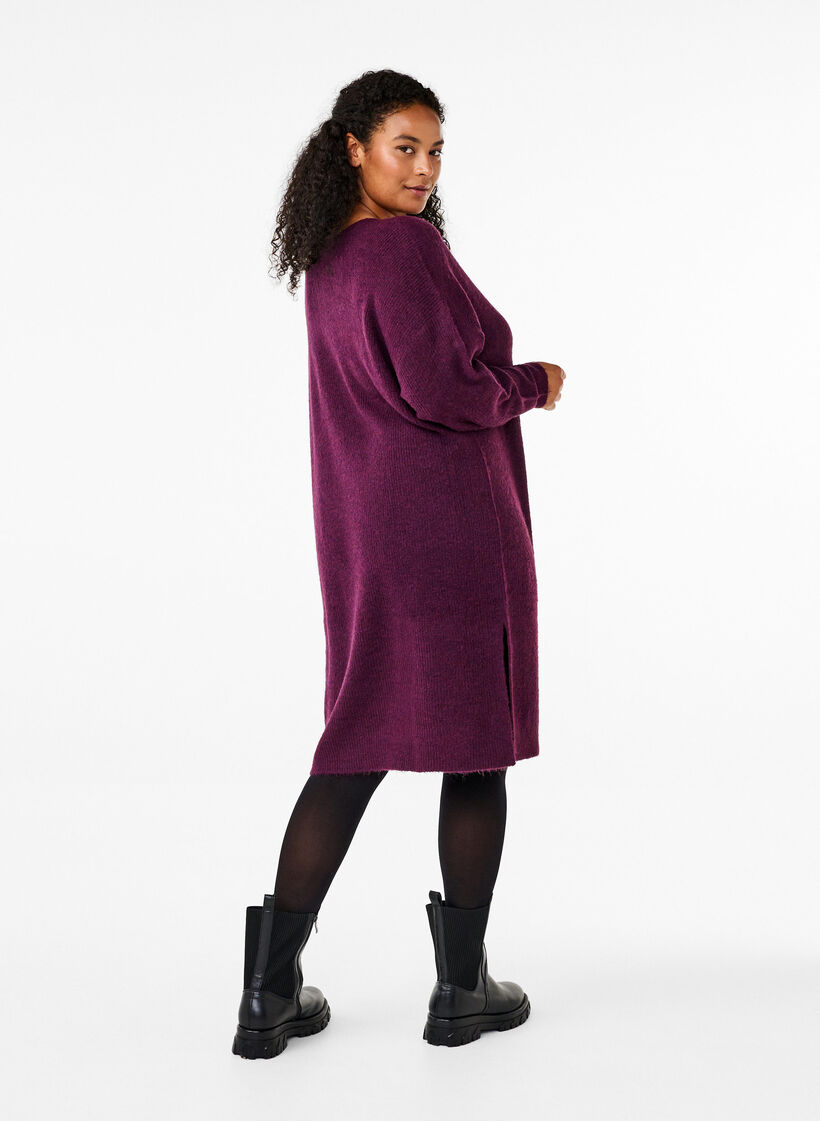 Langärmeliges Kleid aus Rippstrick, Potent Purple Mel., Model image number 1