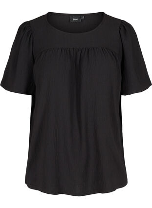 Bluse mit kurzen Puffärmeln, Black, Packshot image number 0