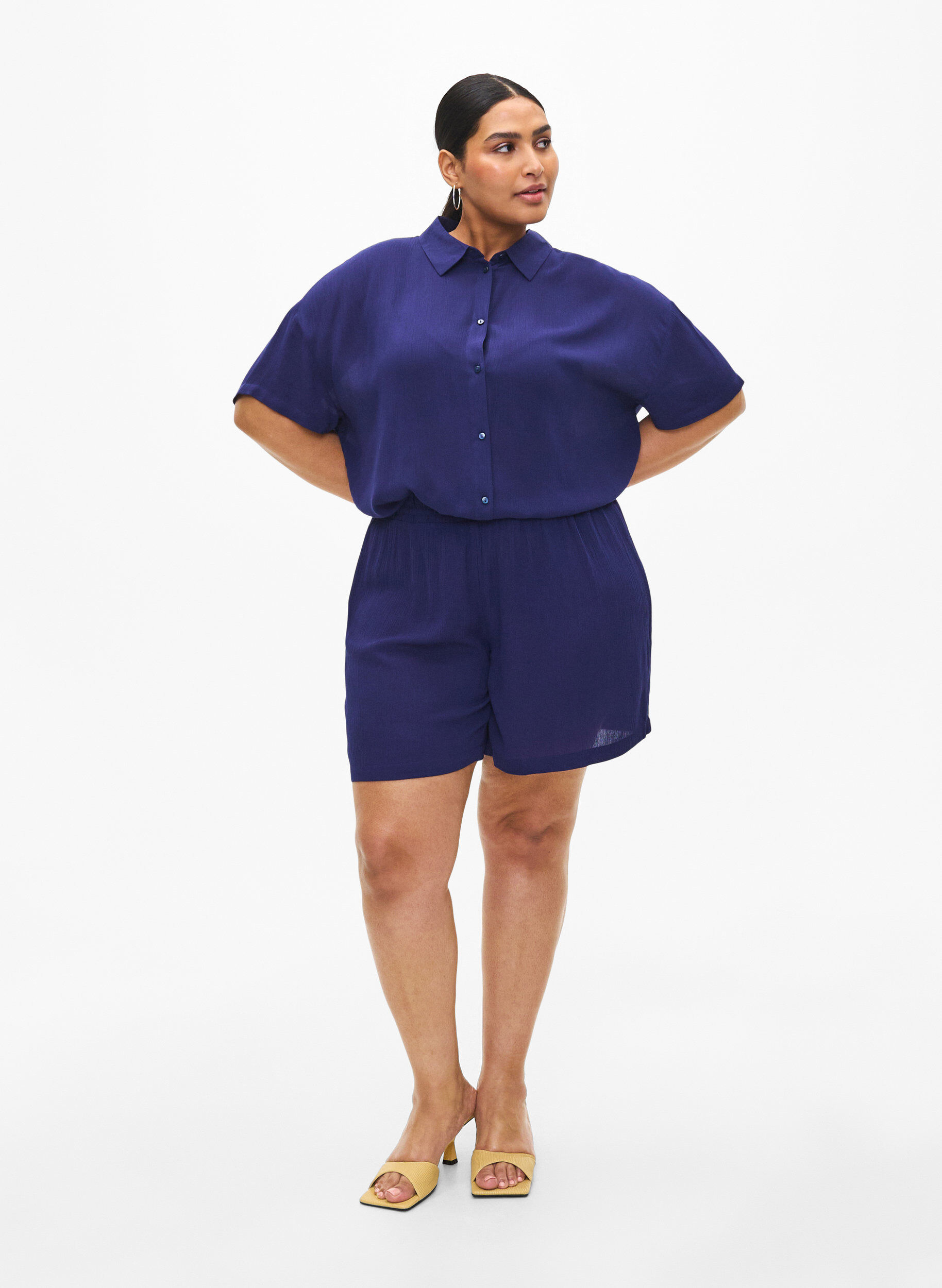 ZizziKurze Hose aus Viskose mit hoher Taille, Medieval Blue, Model image number 3