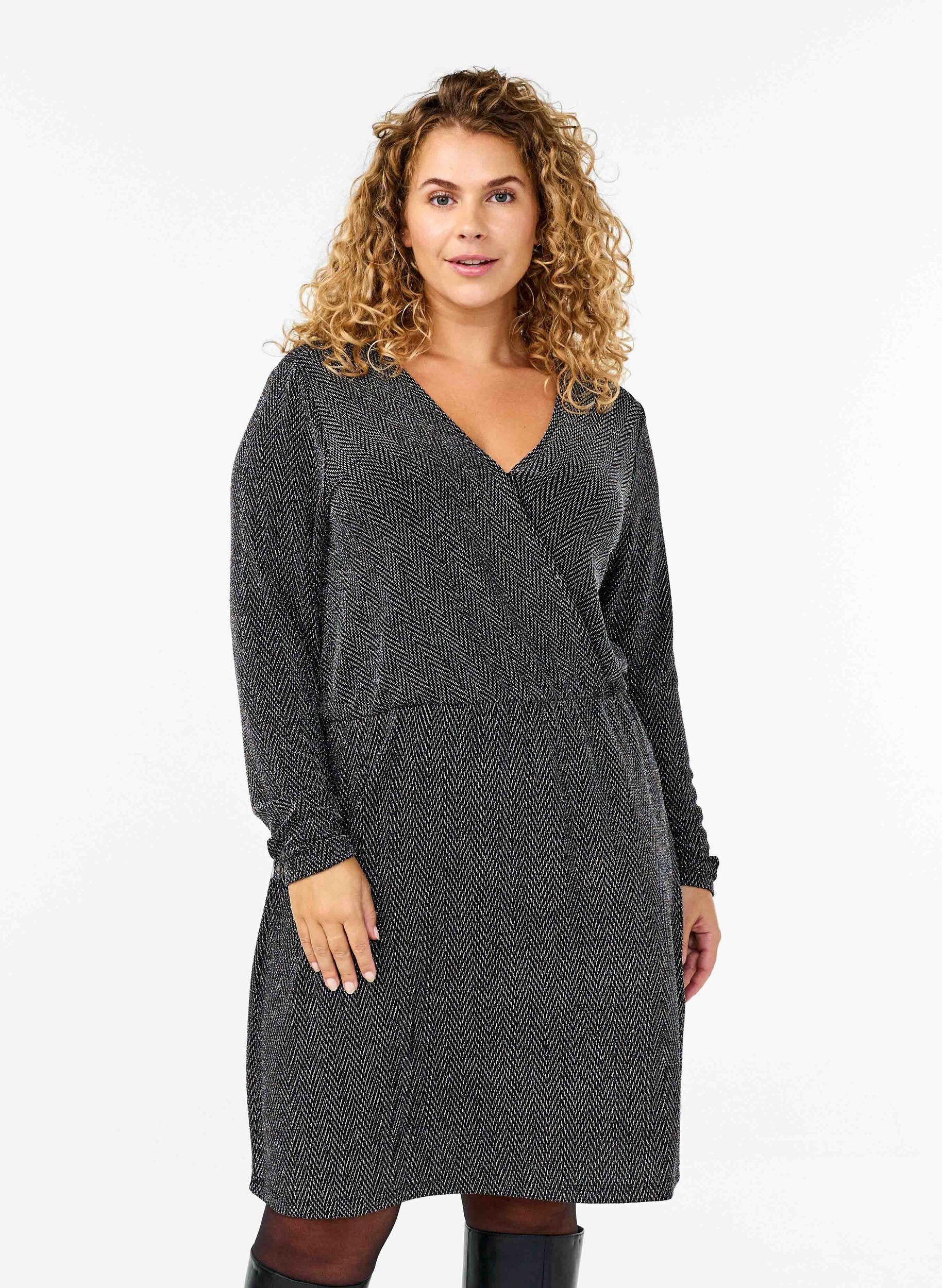 ZizziGlitzerkleid mit Zickzackmuster, Silver ZigZagShimmer, Model image number 0