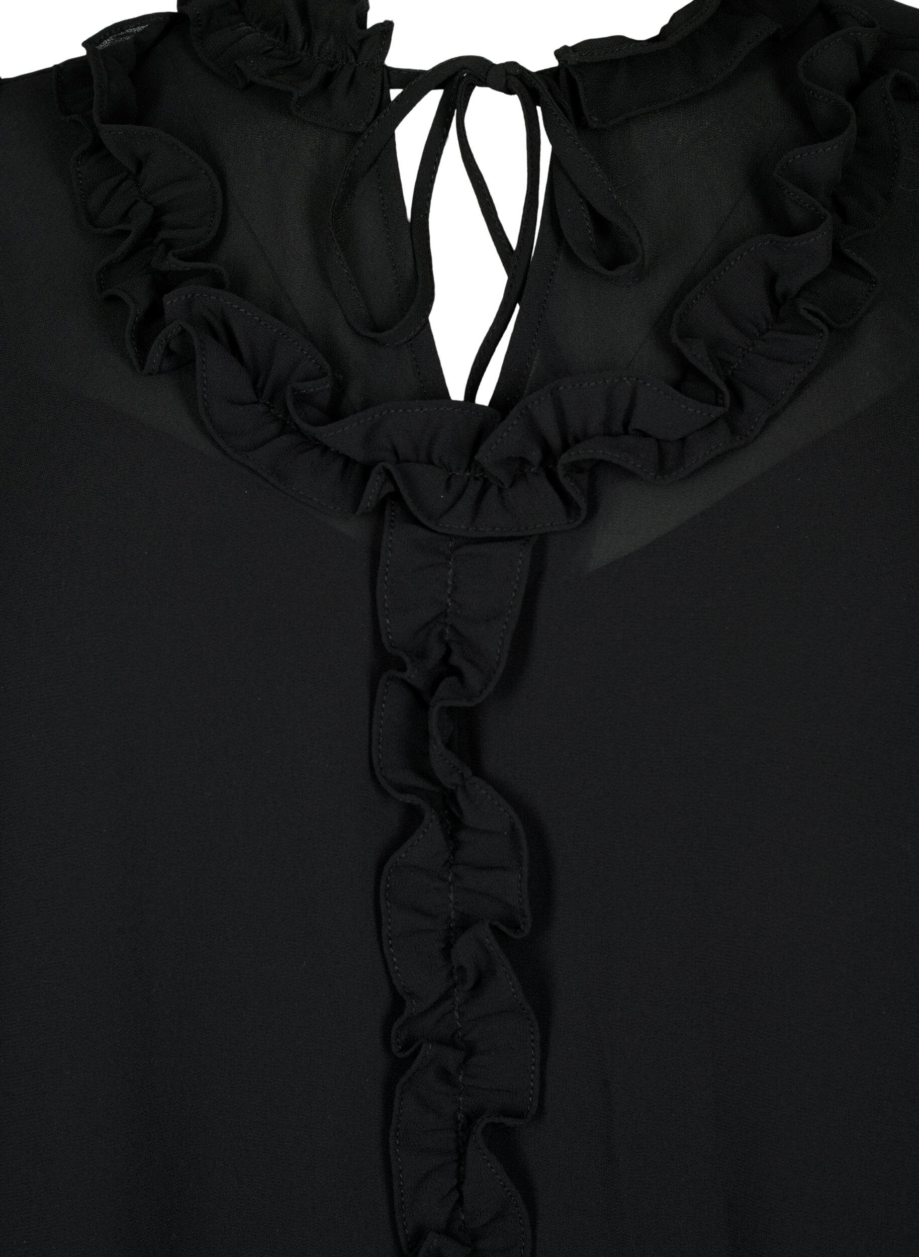 ZizziChiffonkleid in A-Schnitt und mit R&uuml;schendetails, Black, Packshot image number 2