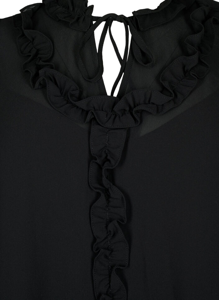 Chiffonkleid in A-Schnitt und mit Rüschendetails, Black, Packshot image number 2