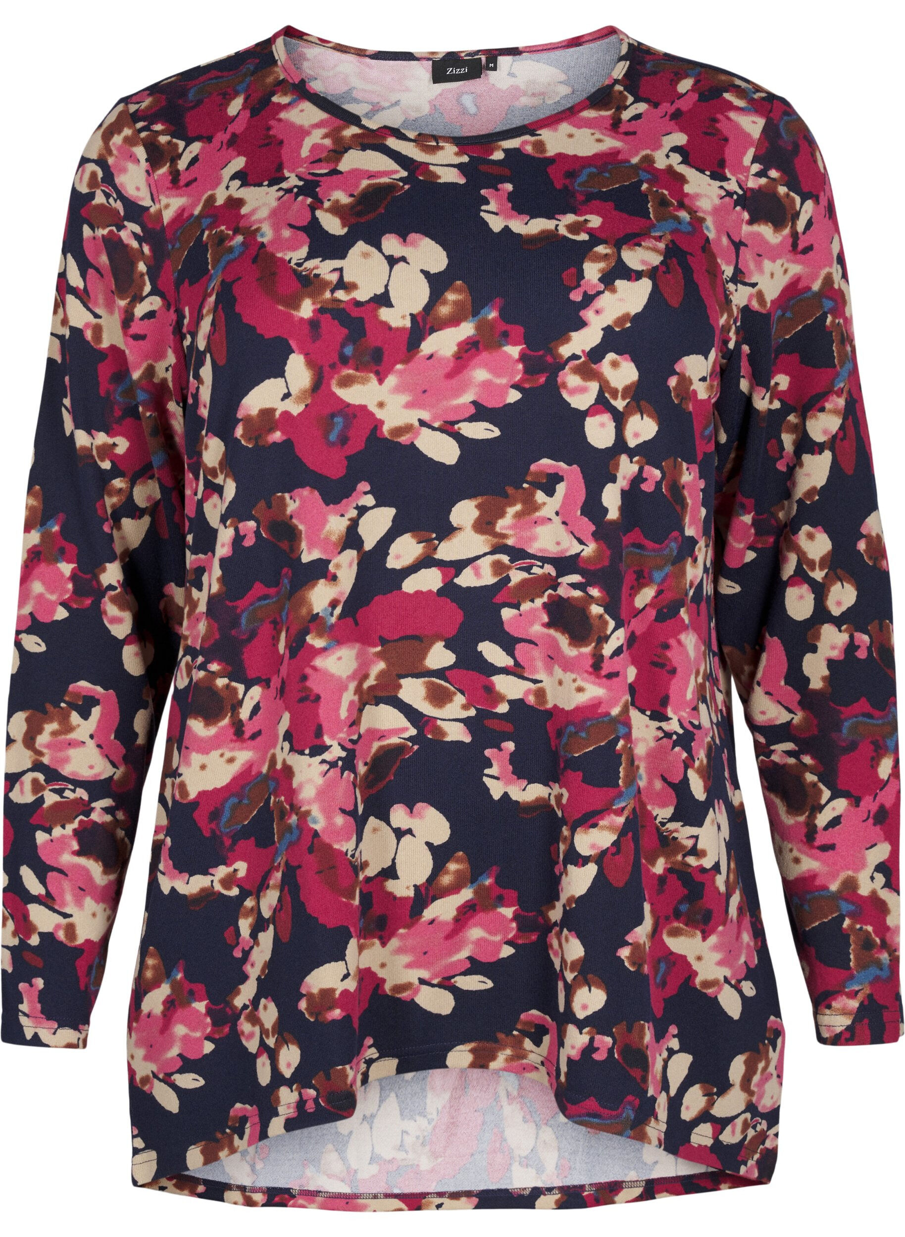 Zizzi Bluse mit Blumenmuster und langen &Auml;rmeln, Blau, Packshot image number 0