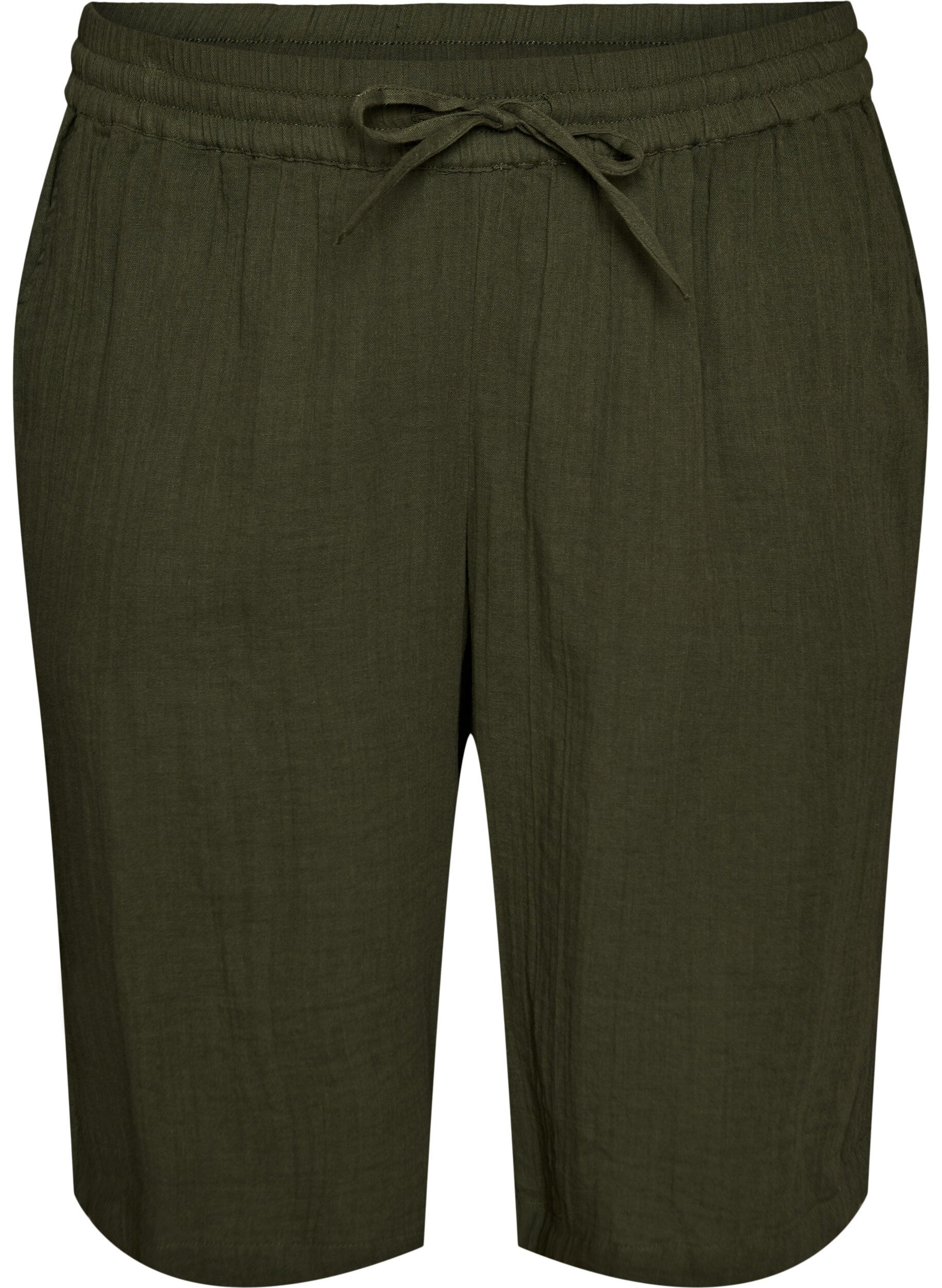 ZizziLockere Shorts aus Baumwollmusselin mit hoher Taille, Gr&uuml;n, Packshot image number 0