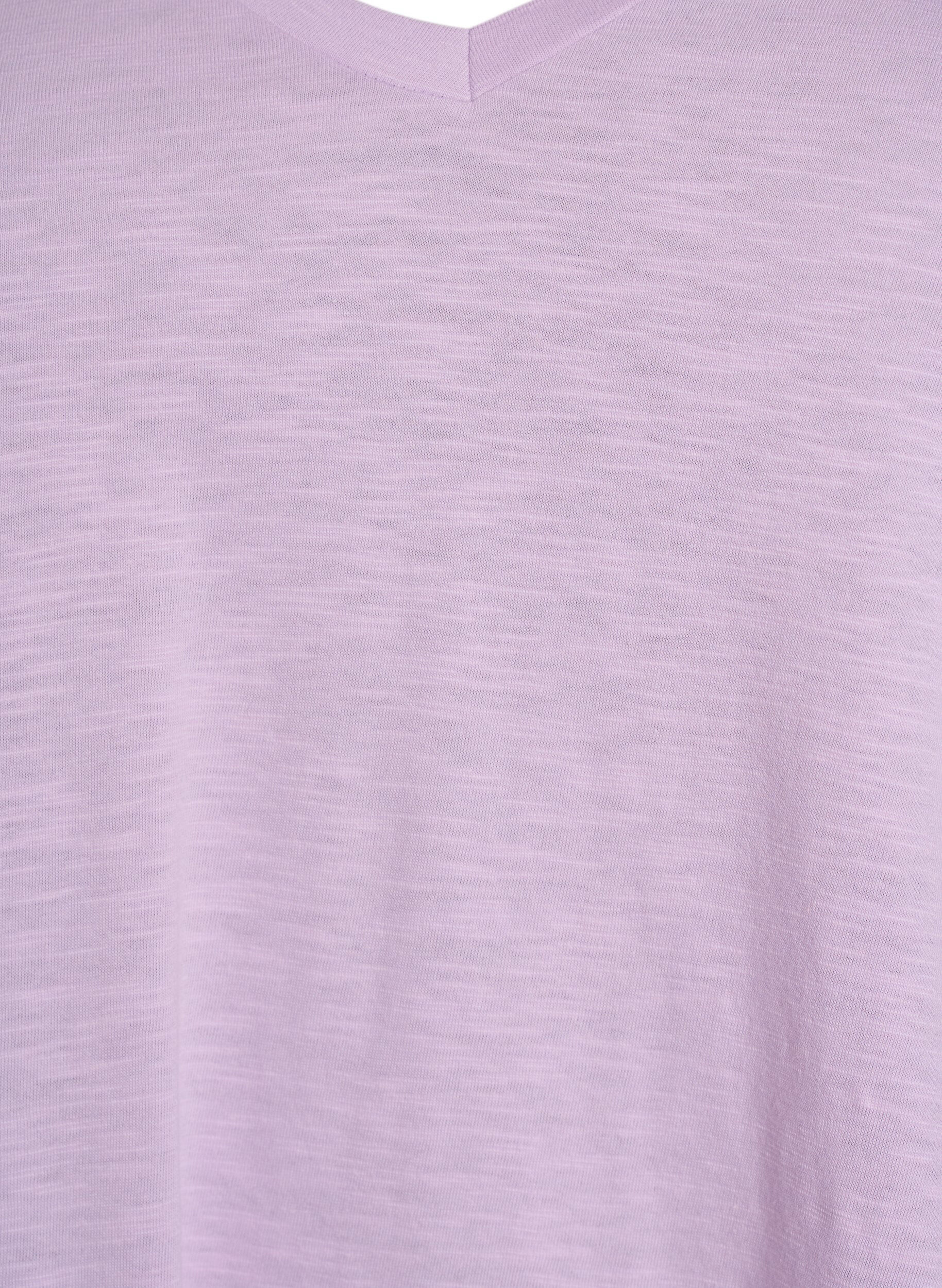 ZizziKurz&auml;rmeliges Basic T-Shirt mit V-Ausschnitt, lila, Packshot image number 2