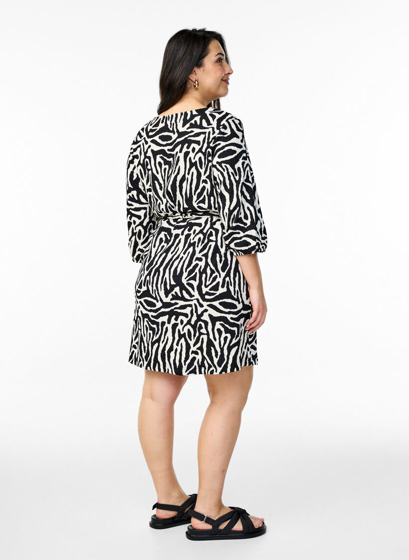 Kleid mit 3/4-&Auml;rmeln und Zebraprint, Schwarz, Model image number 2