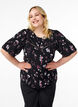 Gebl&uuml;mte Bluse mit kurzen &Auml;rmeln, Schwarz, Model image number 0