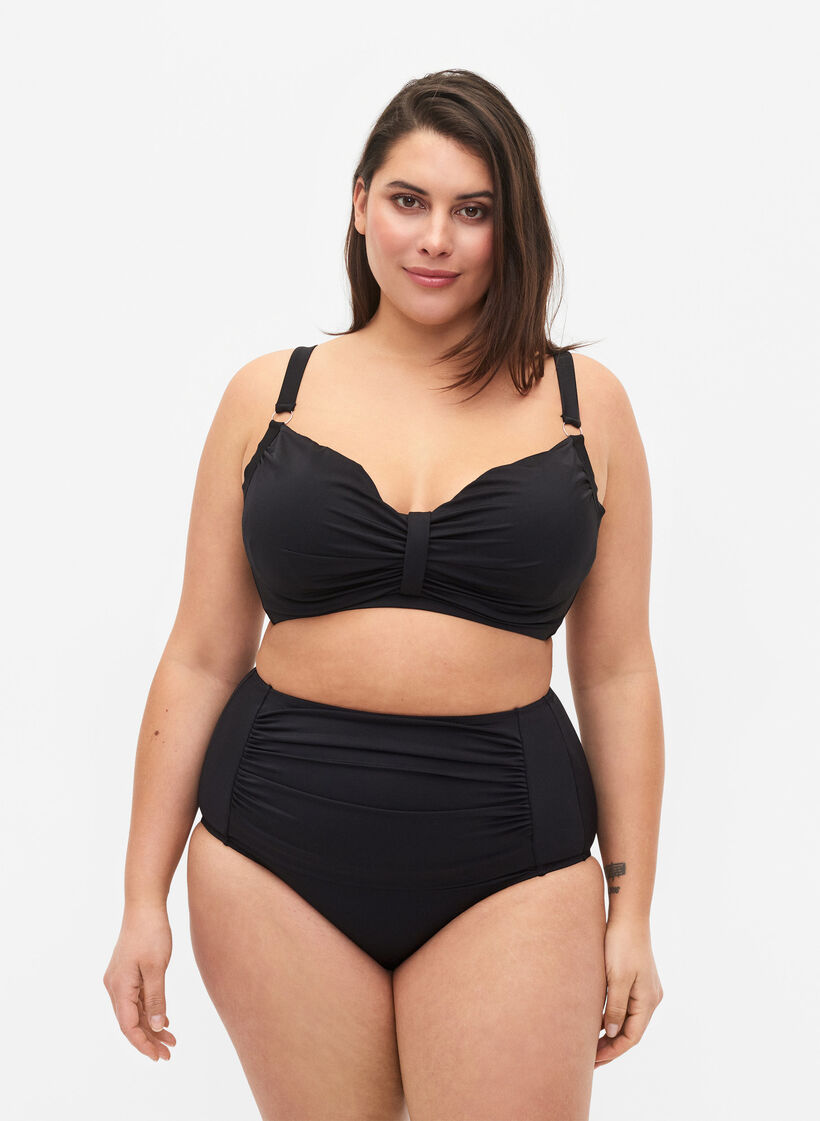 Bikini-Unterteil mit hoher Taille, Schwarz, Model image number 0