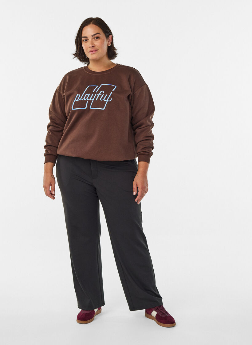Sweatshirt mit gesticktem Text, Braun, Model image number 1