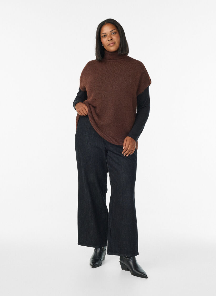 Ärmellose Strickweste mit Rollkragen, Braun, Model image number 1