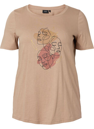 T-Shirt aus Baumwolle mit Rundhalsausschnitt und Print, Natural FACE, Packshot image number 0