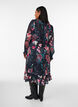 Gebl&uuml;mtes Midikleid mit Webstruktur und Bindeg&uuml;rtel, Schwarz, Model image number 1