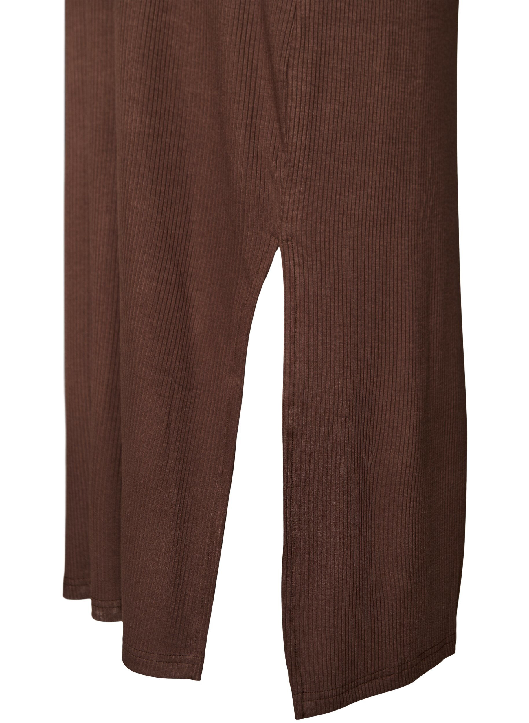 Zizzi&Auml;rmelloses geripptes Kleid aus Viskose, Braun, Packshot image number 3
