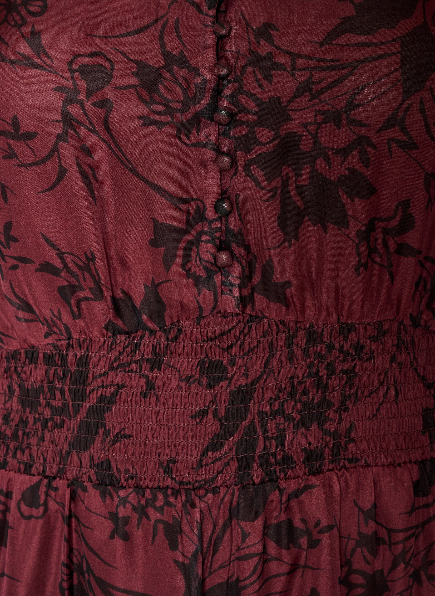 ZizziMaxikleid mit floralem Print und Smock, Dunkles Bordeaux, Packshot image number 2