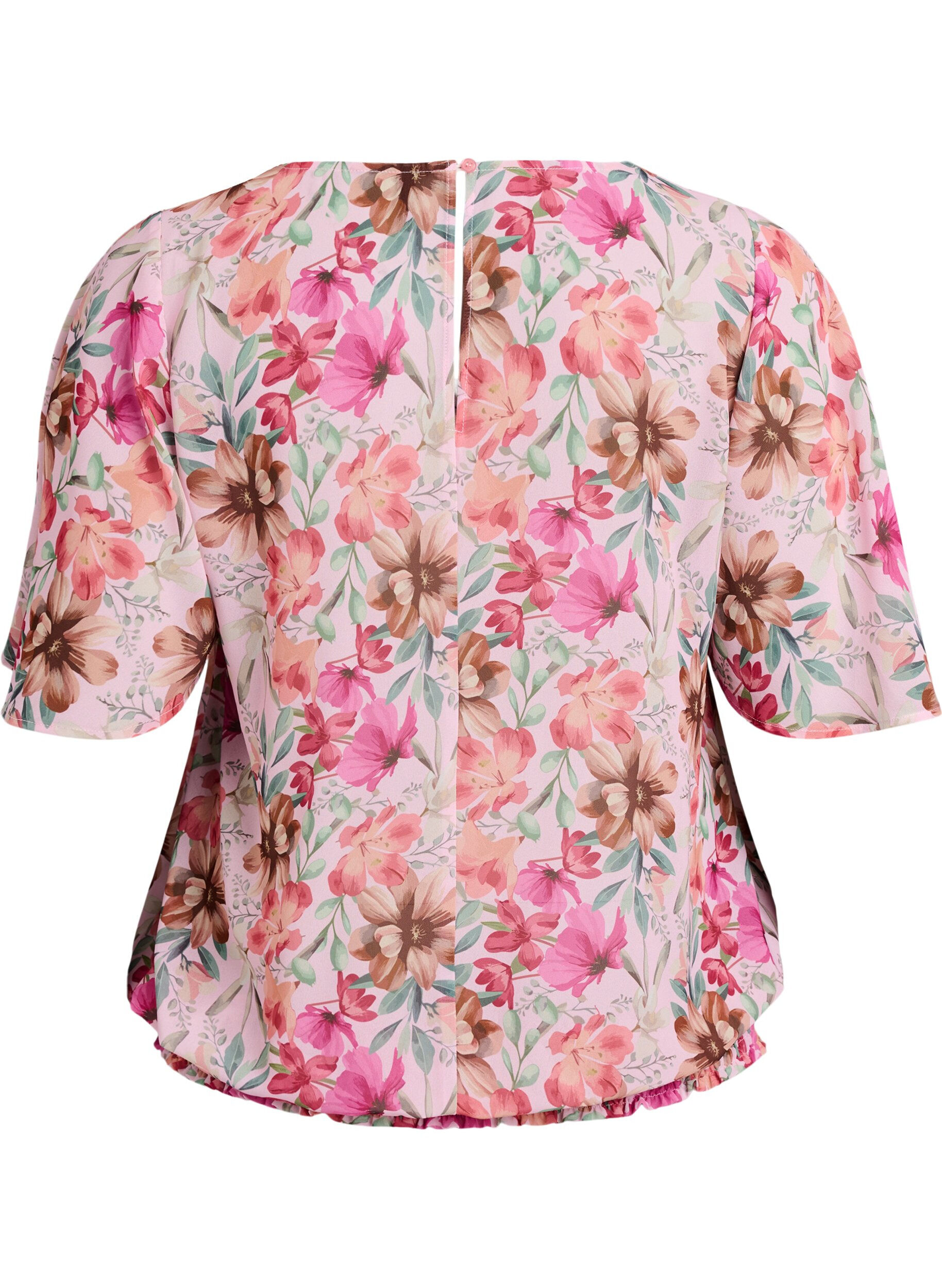 ZizziGebl&uuml;mte Bluse mit kurzen &Auml;rmeln und Smock-Details, Rot, Packshot image number 1