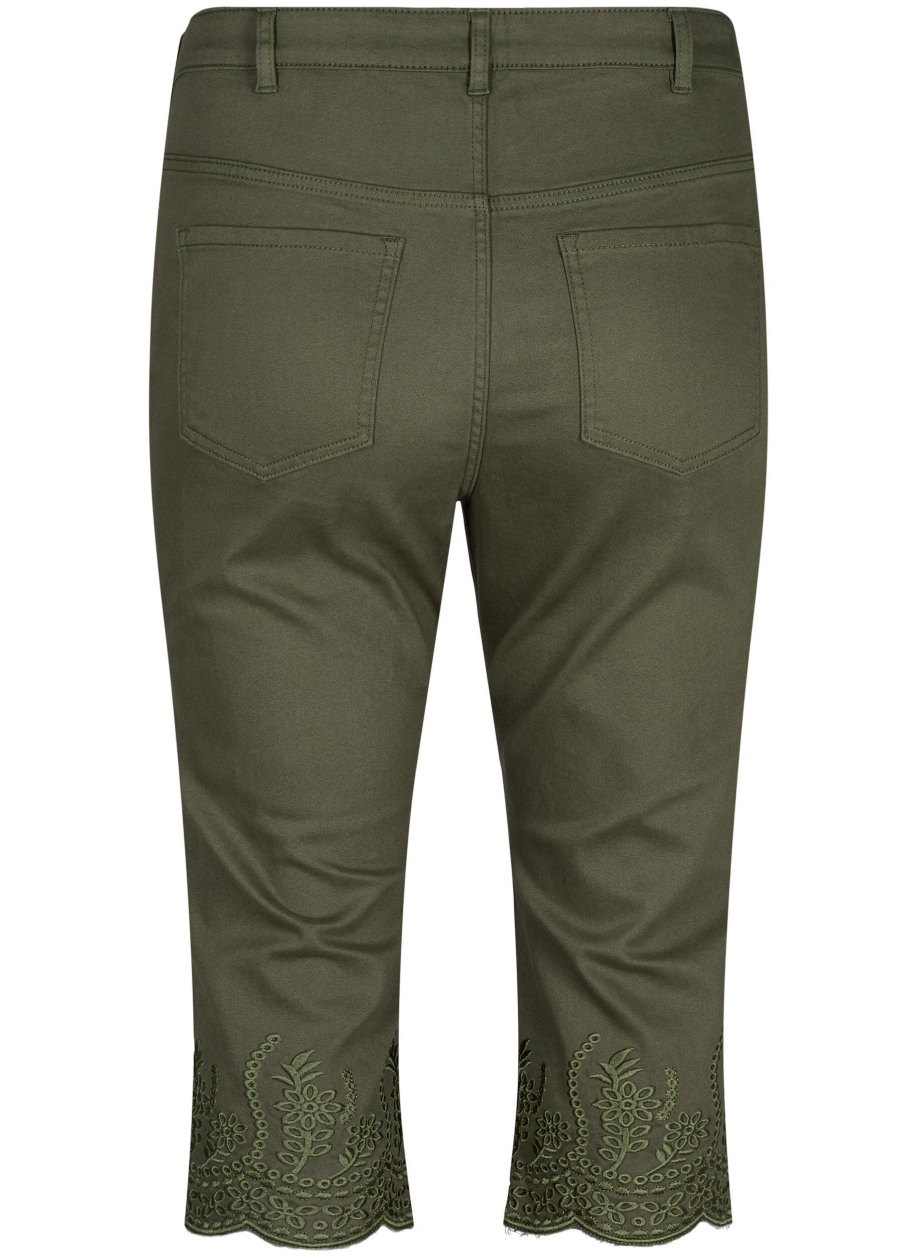 Zizzi Caprihosen mit hohem Bund und Lochstickerei, Dusty Olive, Packshot image number 1