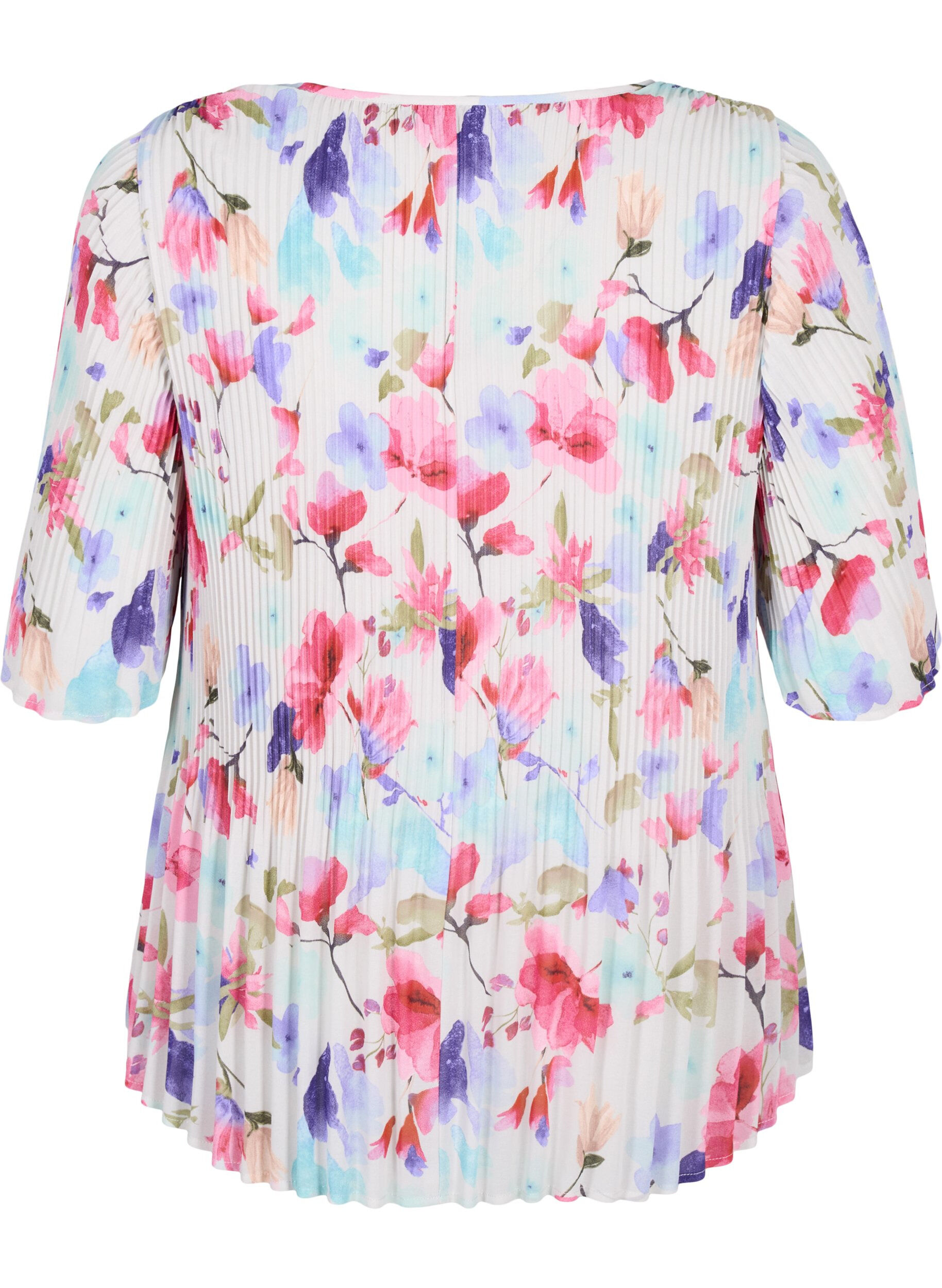 Zizzi Plisseebluse mit Blumenmuster, White/MultiFlowerAOP, Packshot image number 1