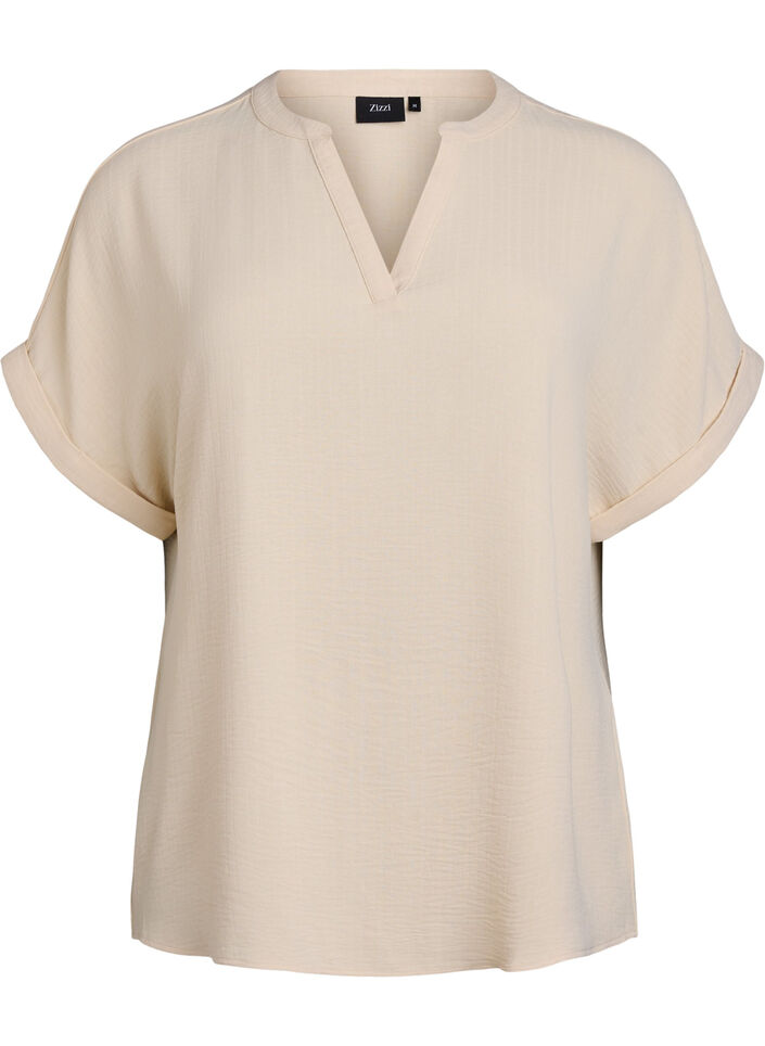 Lockere Bluse mit kurzen &Auml;rmeln, Beige, Packshot image number 0