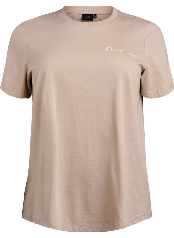 T-Shirt mit Textaufdruck und Rundhalsausschnitt, Braun, Packshot image number 0