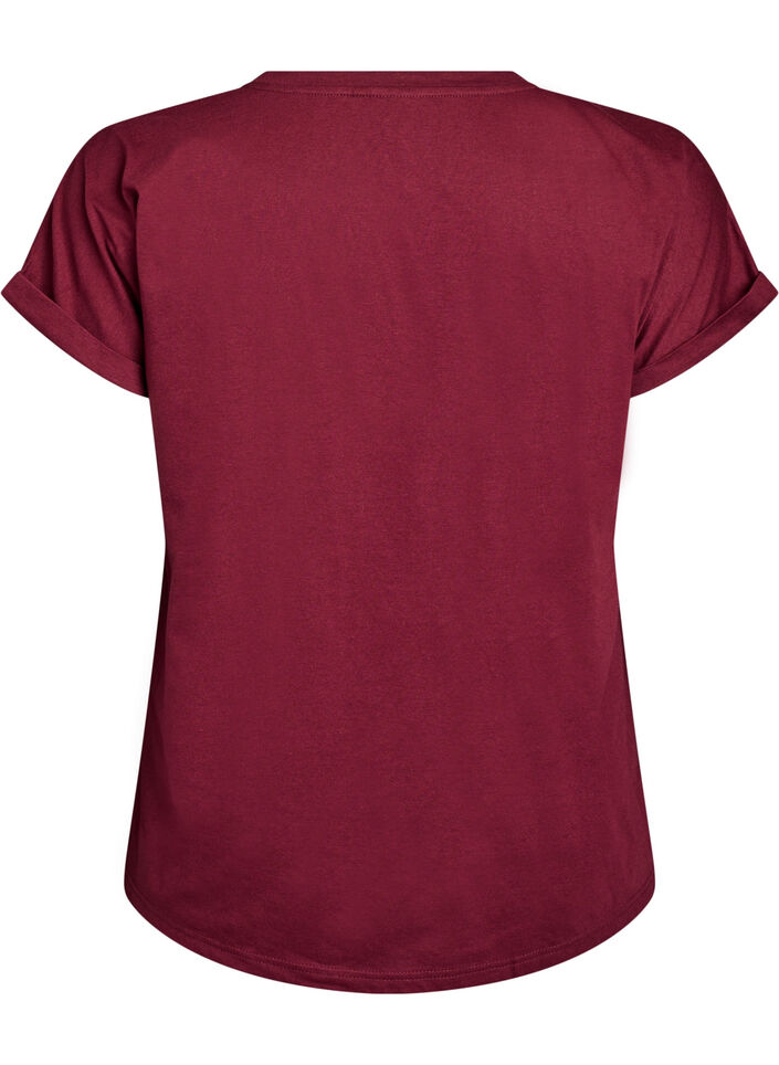 Kurzärmliges T-Shirt aus einer Baumwollmischung, Dunkles Bordeaux, Packshot image number 1