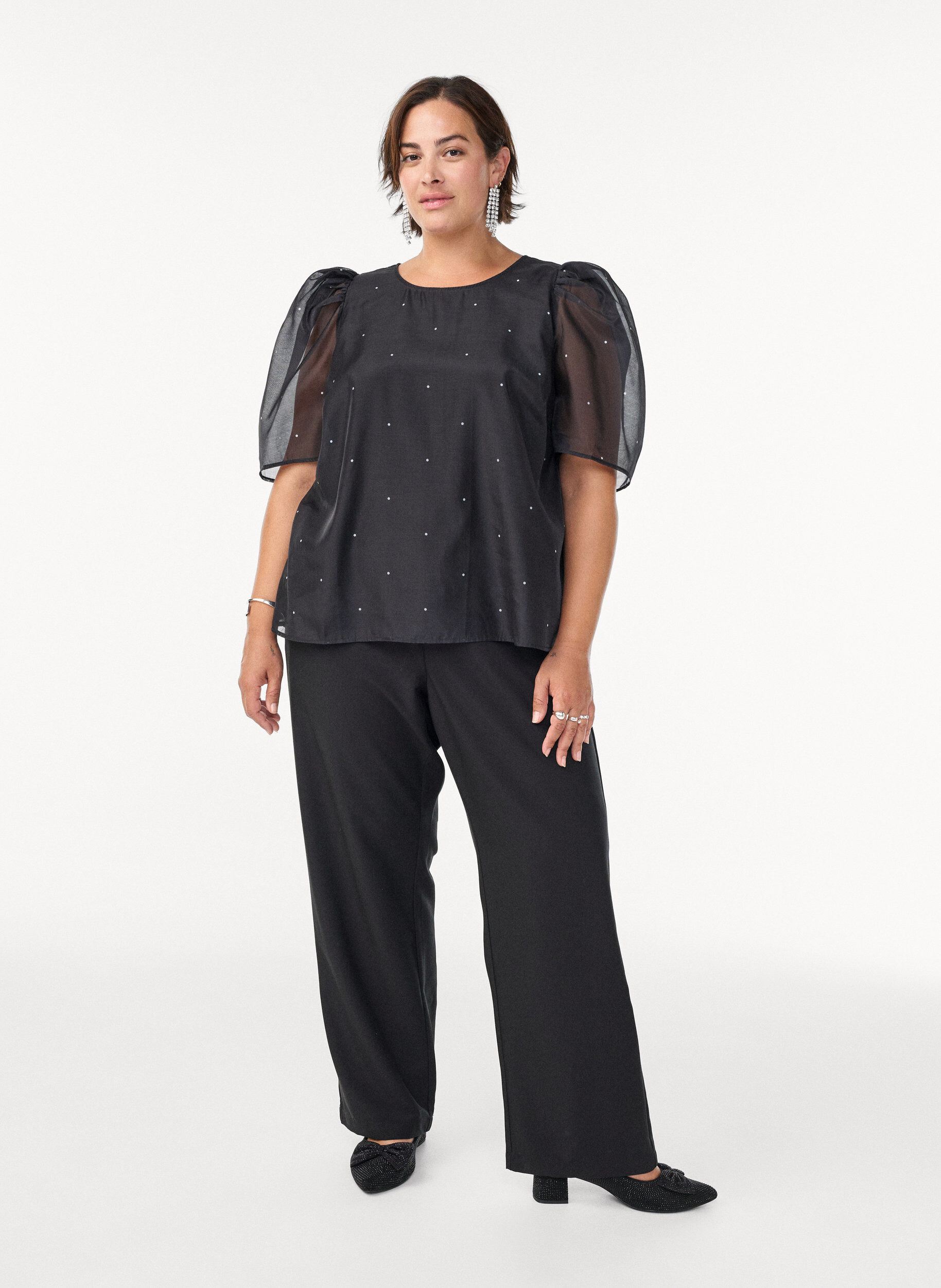 ZizziPartybluse in Organza-Optik mit Punkten, Schwarz, Model image number 1