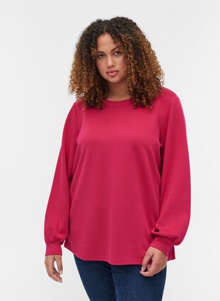Sweatshirt mit Rundhalsausschnitt und langen Ärmeln, Cerise, Model image number 0