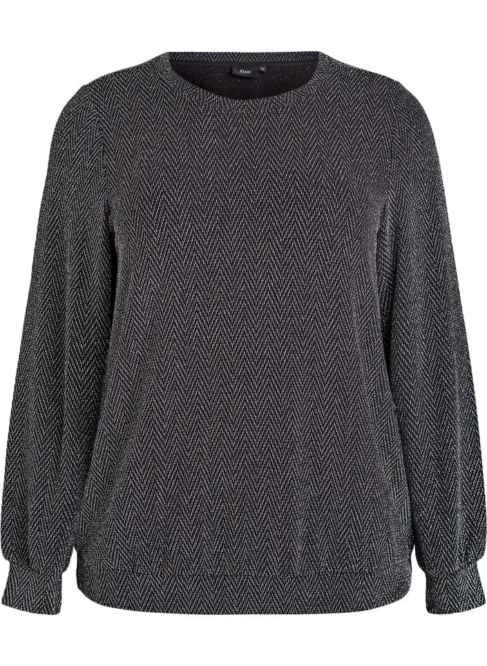 Bluse mit Fischgrätmuster und Glitzerfaden, Schwarz, Packshot image number 0