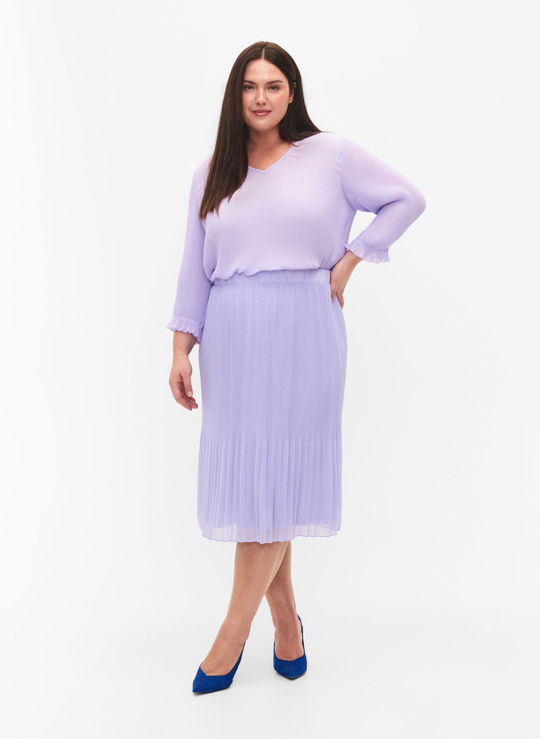 ZizziPlissierte Bluse mit 3/4-&Auml;rmeln, Lavender, Model image number 2
