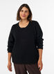 Strickbluse mit strukturiertem Lochmuster, Schwarz, Model image number 0