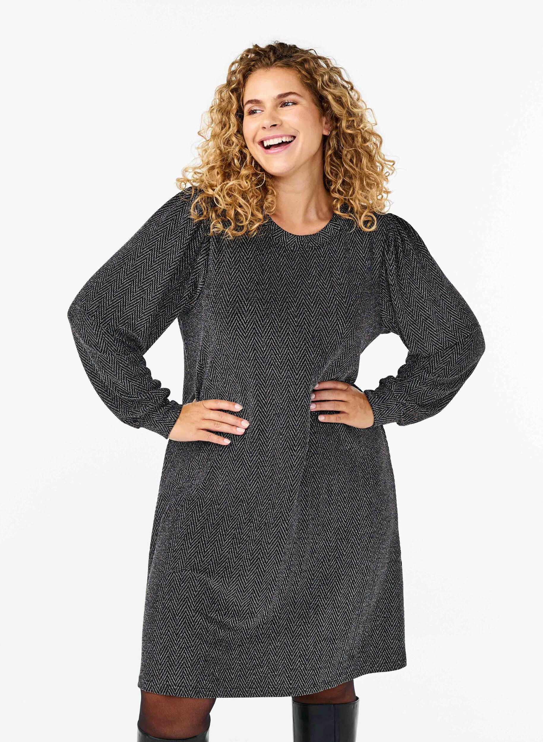 ZizziKleid mit Zickzackmuster und Glitzer, Silver ZigZagShimmer, Model image number 0