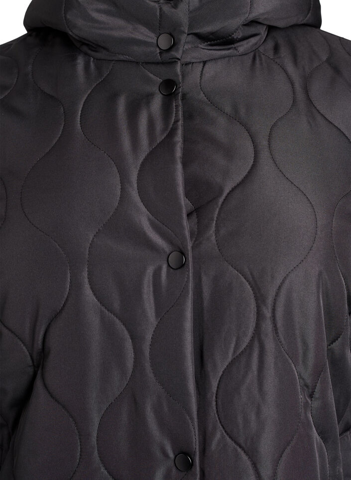 Mittellange Steppjacke mit Kapuze, Schwarz, Packshot image number 2