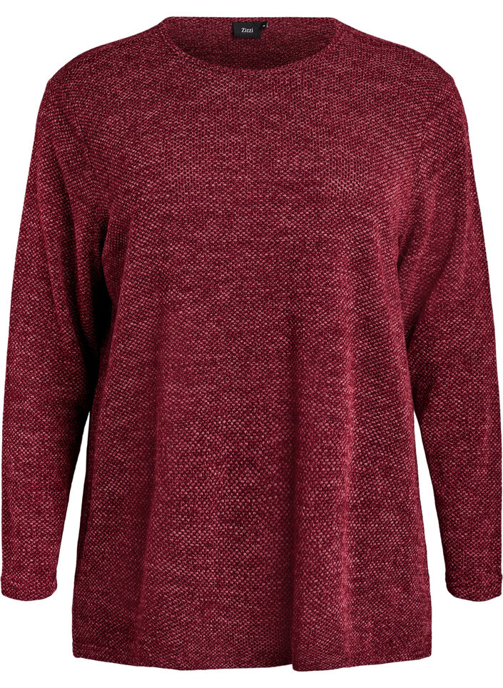 Lang&auml;rmelige Bluse mit Struktur, Dunkles Bordeaux, Packshot image number 0