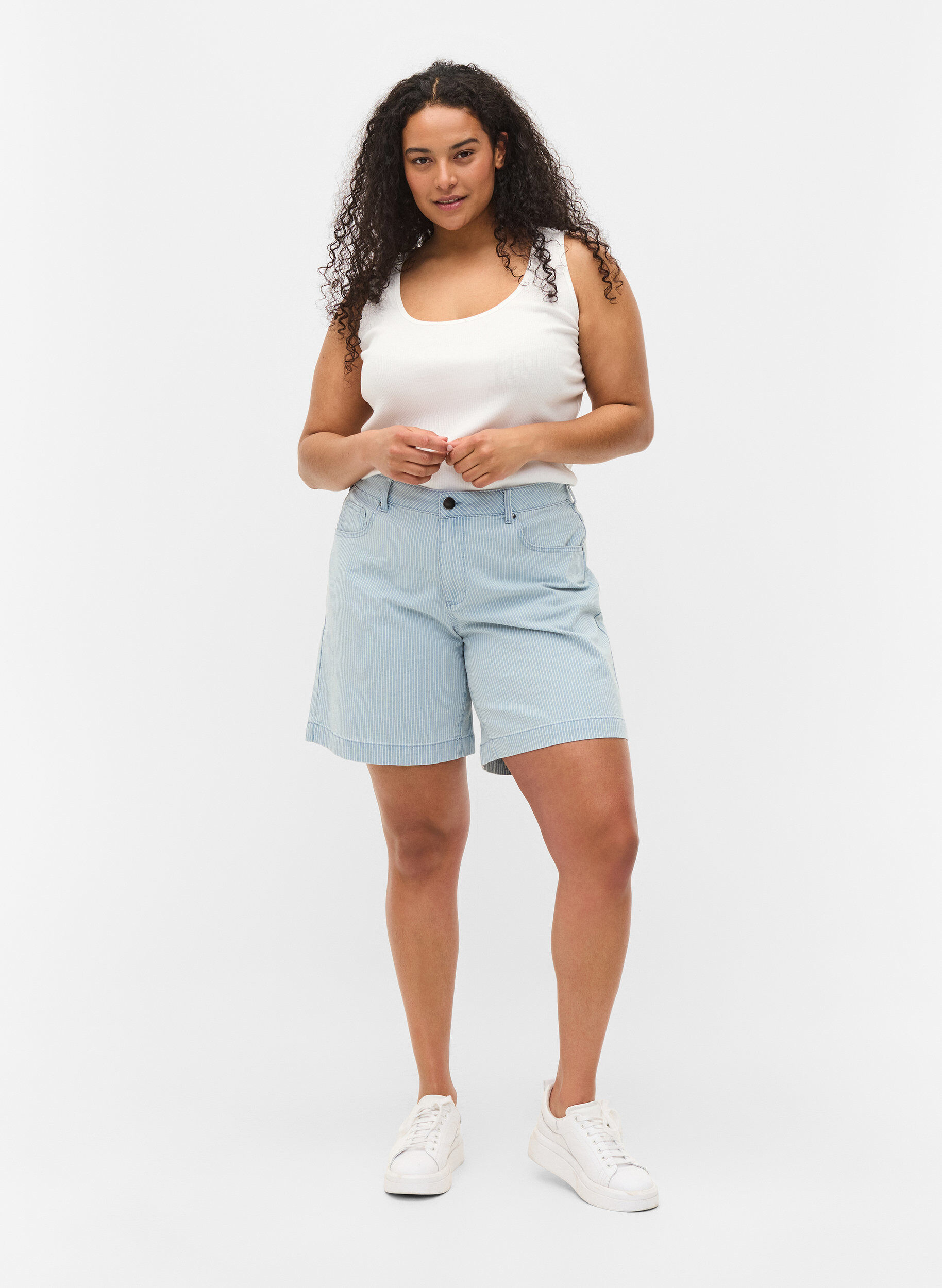 Zizzi2er-Pack Basic Tanktop in Ripp Optik, Navy B/B White, Model image number 2