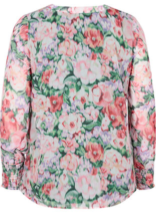 Langarm Bluse mit Blumenprint und Smock, Flower AOP, Packshot image number 1