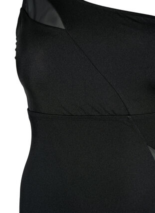 One-Shoulder-Badeanzug mit Mesh-Details, Black, Packshot image number 2