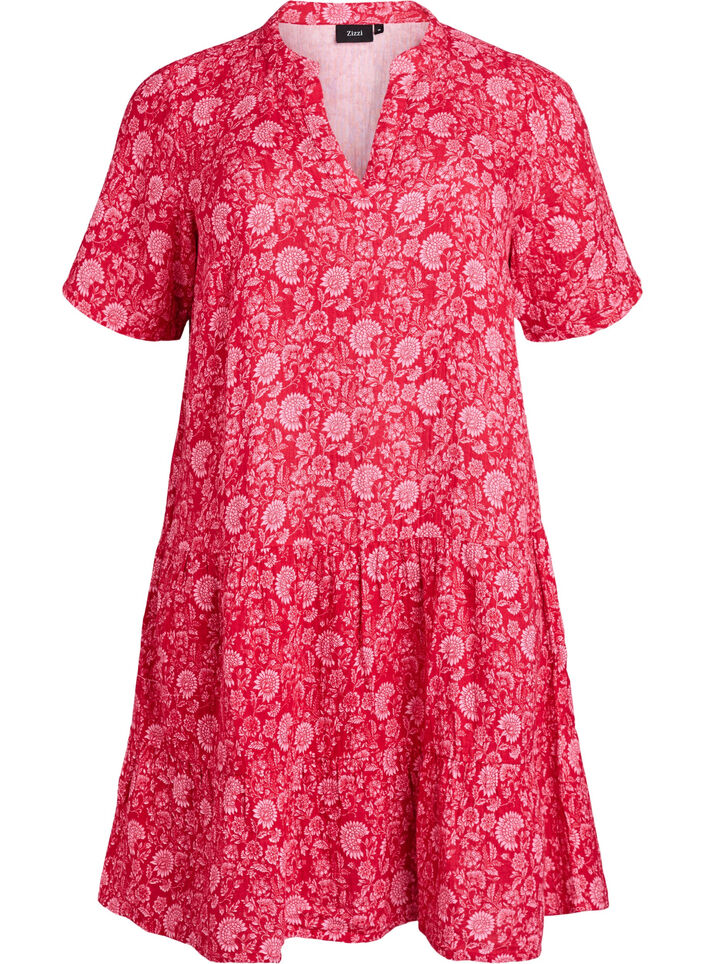 Kurzes A-Linien-Kleid aus Baumwollmusselin, Rot, Packshot image number 0