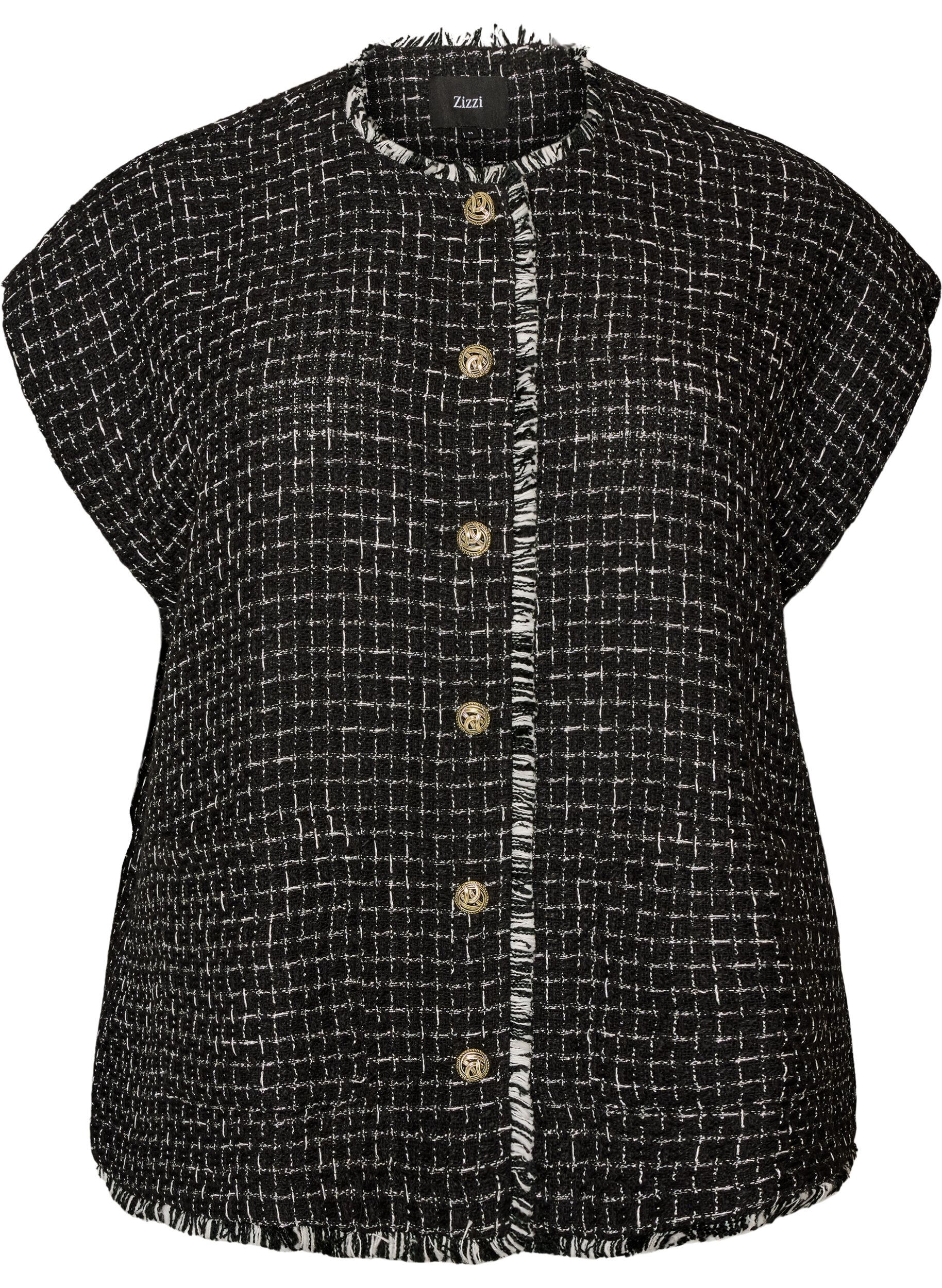 ZizziKarierte Weste mit Zierkn&ouml;pfen, Schwarz, Packshot image number 0