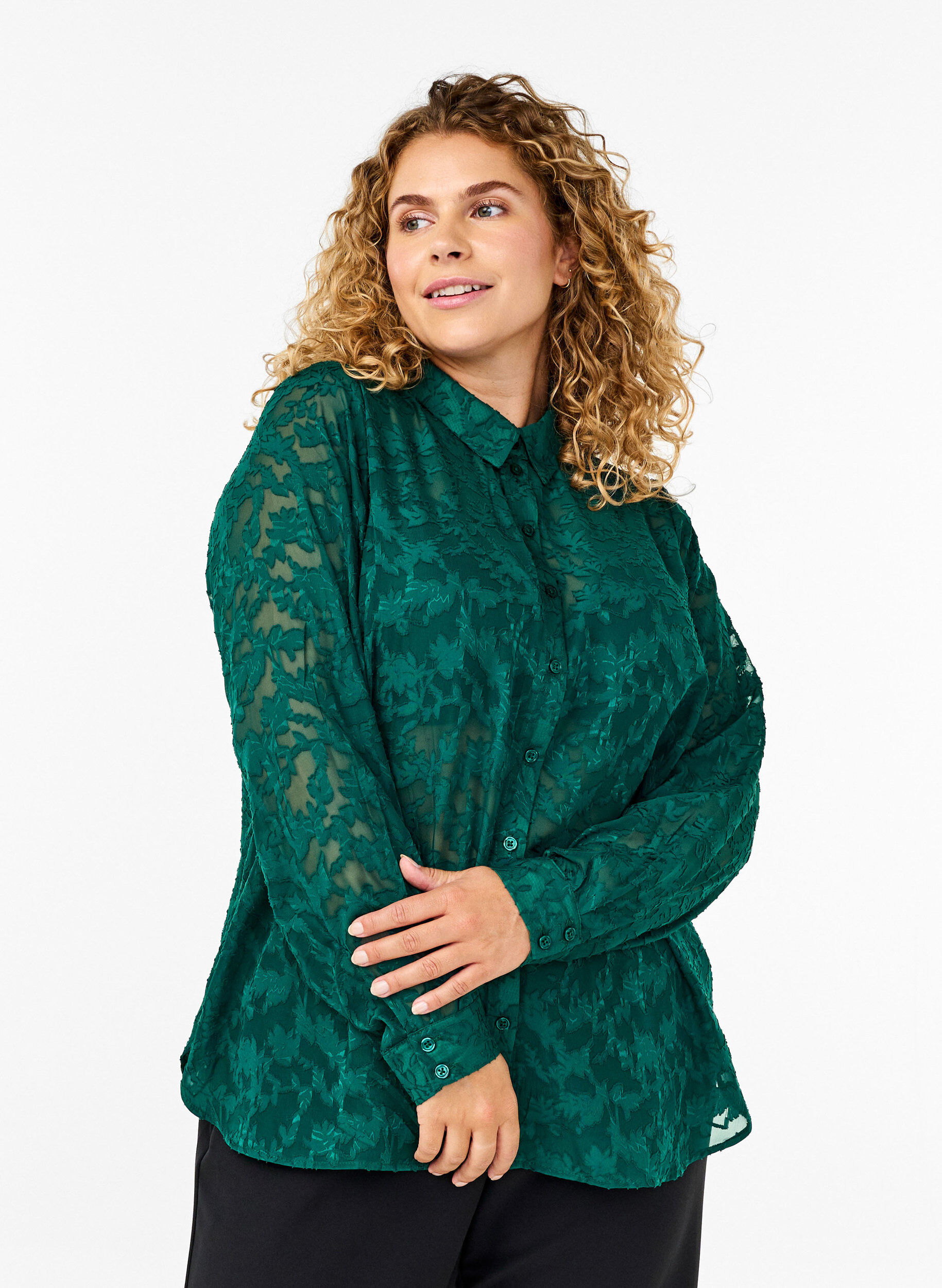 ZizziJacquard-Bluse mit Kn&ouml;pfen, Rain Forest, Model image number 0